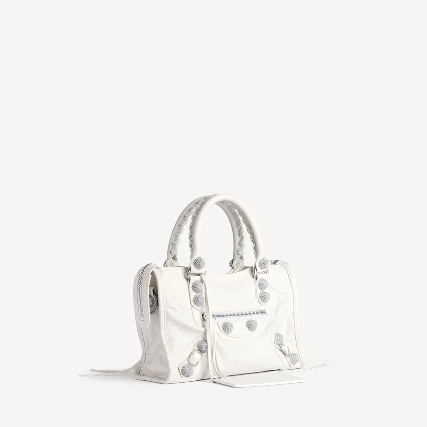 Women’s le city bag small giant studs with rhinestones in optic white Women’s le city bag small giant studs with rhinestones in optic white