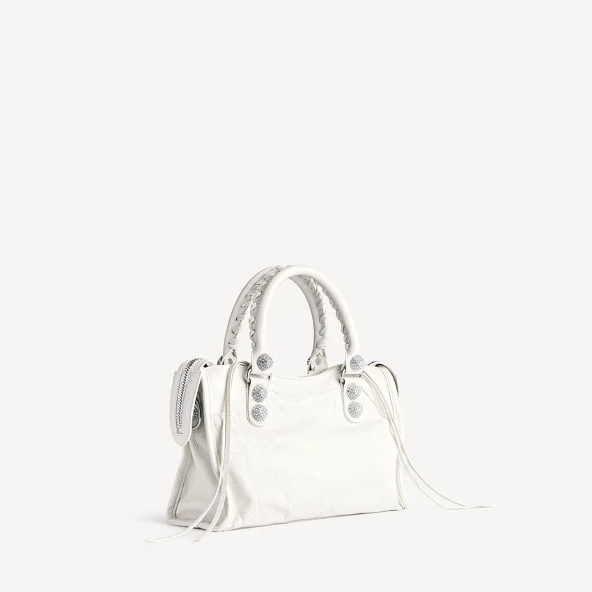 Women’s le city bag small giant studs with rhinestones in optic white Women’s le city bag small giant studs with rhinestones in optic white