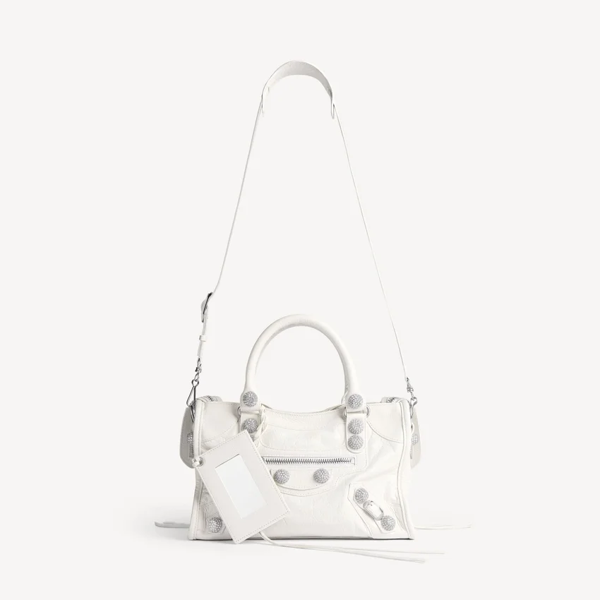 Women’s le city bag small giant studs with rhinestones in optic white Women’s le city bag small giant studs with rhinestones in optic white