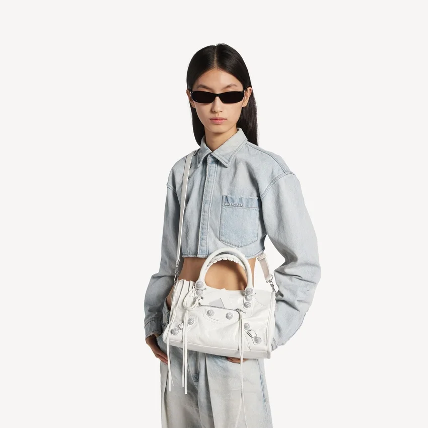 Women’s le city bag small giant studs with rhinestones in optic white Women’s le city bag small giant studs with rhinestones in optic white