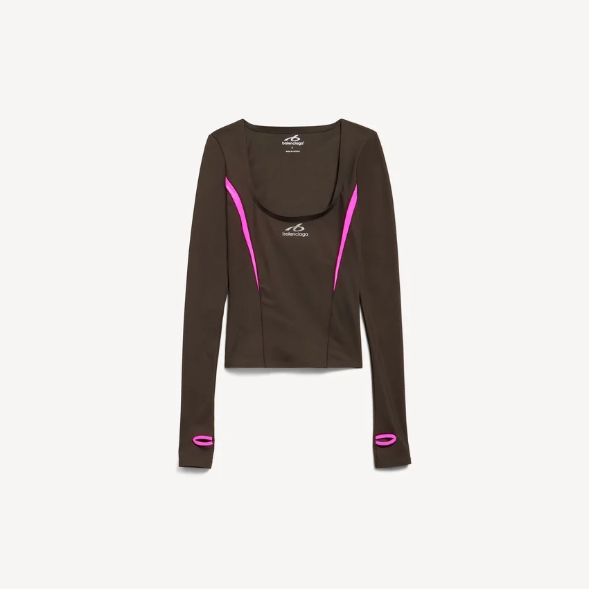 Women’s techwear fitted long sleeve top in khaki brown/neon pink Women’s techwear fitted long sleeve top in khaki brown/neon pink