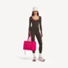Women’s techwear fitted long sleeve top in khaki brown/neon pink Women’s techwear fitted long sleeve top in khaki brown/neon pink