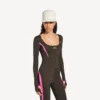 Women’s techwear fitted long sleeve top in khaki brown/neon pink Women’s techwear fitted long sleeve top in khaki brown/neon pink