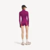 Women’s techwear short long sleeve bodysuit in violet/orange